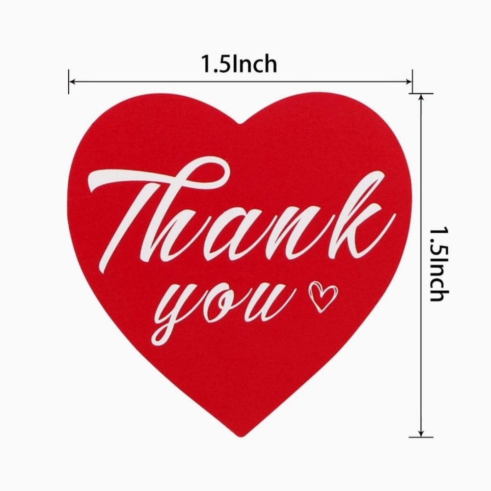 100 THANK YOU Stickers Red Heart 1.5"